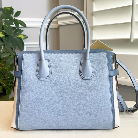 Michael Kors Mercer Belted Satchel & Wallet Set Blue Leather with Gold Hardware
